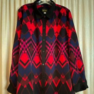 Bob Mackie Wearable Art geometric long-sleeved blouse, size XL